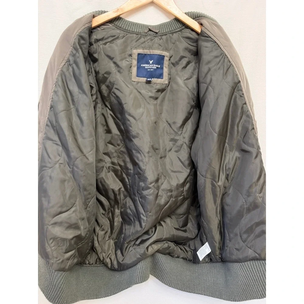 American Eagle Mens Army Green Bomber Jacket XL Quilted Utility Flight Coat